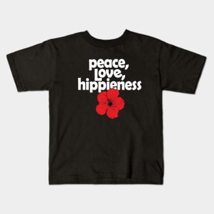 Peace  Love Hippeness Red Hibiscus Kids T-Shirt